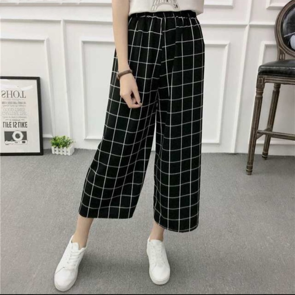 Black & White Checkered Wide Leg Pants OS